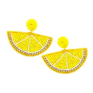 Beaded Lemon Earring, Seed Bead Fruit Earring, Lemon
